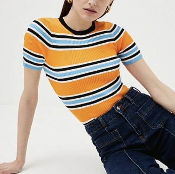 Karen Millen Rib Knit Stripe T-shirt - Picture 1 of 4